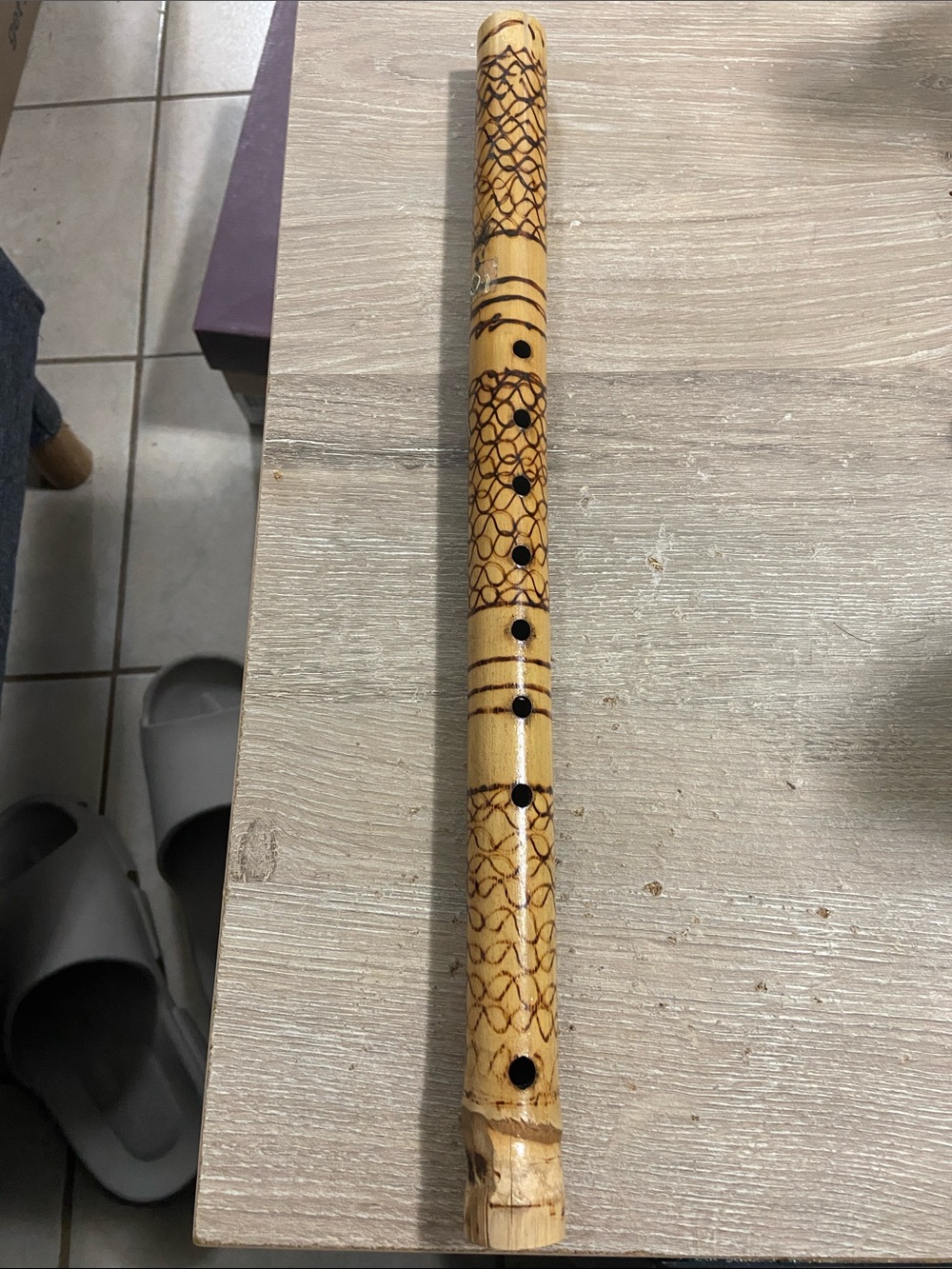 Vintage 6 Hole Bamboo Flute 16 Inch Long Closed End Primitive Traditional Light